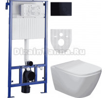 Комплект Унитаз подвесной STWORKI Карлстад 5610 безободковый, с микролифтом + Инсталляция 510163 + Кнопка Хельсинки 500471 черная матовая