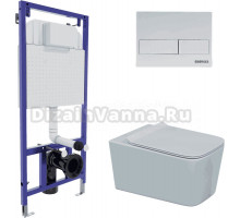Комплект Berges Floe 043278 Унитаз подвесной безободковый, с микролифтом + Система инсталляции Novum 525 + Кнопка смыва L4 soft touch белая