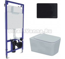 Комплект Berges Floe 043275 Унитаз подвесной безободковый, с микролифтом + Система инсталляции Novum 525 + Кнопка смыва D5 soft touch черная