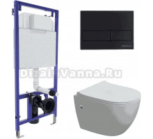 Комплект Berges Okus 043280 Унитаз подвесной с микролифтом + Система инсталляции Novum 525 + Кнопка смыва L5 soft touch черная