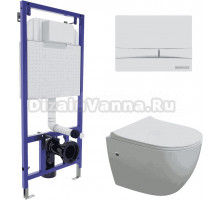 Комплект Berges Okus 043282 Унитаз подвесной с микролифтом + Система инсталляции Novum 525 + Кнопка смыва F1 белая