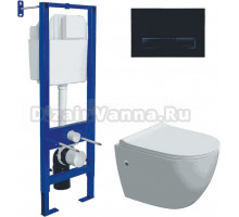 Комплект Berges Okus 042445 Унитаз подвесной с микролифтом + Система инсталляции Atom Line 410 + Кнопка смыва soft touch черная