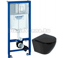 Комплект Унитаз подвесной BelBagno Colorato BB062CHR-MB матовая черная + Крышка BB062SC-MB матовая черная + Инсталляция Grohe Rapid SL 38772001 3 в 1 с кнопкой смыва