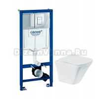 Комплект Унитаз подвесной BelBagno Marmi BB052CHR + Крышка BB052SC с микролифтом + Инсталляция Grohe Rapid SL 38772001 3 в 1 с кнопкой смыва