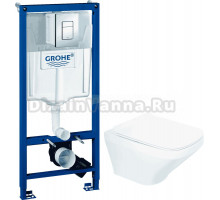 Комплект Унитаз подвесной BelBagno Sela BB3201CHR белая + Крышка BB3201SC белая + Инсталляция Grohe Rapid SL 38772001 3 в 1 с кнопкой смыва