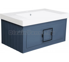 Тумба с раковиной La Fenice Cubo 80 синяя, ручка черная