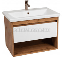 Тумба с раковиной VIANT Бостон 70 подвесная, дуб вотан, белая, 1 ящик