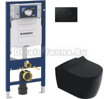 Комплект Унитаз подвесной STWORKI Ноттвиль SETK3104-2616 безободковый, с микролифтом, черный + Крепления Geberit Duofix 111.815.00.1 к стене + Инсталляция UP 320 111.300.00.5 + Кнопка Sigma 01 115.770.DW.5 черная