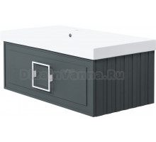 Тумба с раковиной La Fenice Cubo 90 L серая, ручка белая