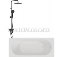 Акриловая ванна Artemis Poros 175x75 с экраном + душевая стойка STWORKI HWB0501-P01BK черная матовая