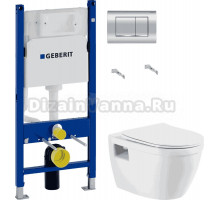 Комплект Унитаз подвесной BelBagno Loto BB070CHR/SC безободковый + Инсталляция Geberit Duofix Delta 458.163.21.1 с кнопкой смыва, хром