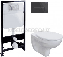 Комплект Унитаз подвесной DIWO Анапа безободковый + Крышка 804-003-701 термопласт + Инсталляция EWRIKA ProLT 0026-2020 + Кнопка 0044 черная матовая