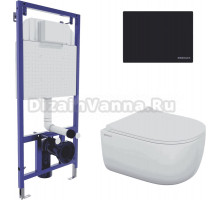 Комплект Berges EGO Rimless 043311 Унитаз подвесной с микролифтом + Система инсталляции Novum 525 + Кнопка смыва O5 soft touch черная
