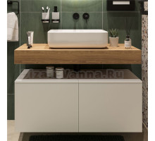 Столешница STWORKI Ольборг 100 дуб французский, без отверстий, 2 тумбы 50, с раковиной STWORKI Soul 1 белой