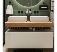 Столешница STWORKI Ольборг 120 дуб французский, без отверстий, 2 тумбы 60 + 2 раковины STWORKI Soul 1 белой