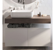 Столешница STWORKI Ольборг 100 дуб карпентер, без отверстий, 2 тумбы 50, с раковиной STWORKI Soul 1 белой