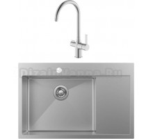 Комплект Мойка кухонная IDDIS Haze HAZ78SLi77 L, сатин + Смеситель IDDIS Pure PURBNFJi05 для кухонной мойки