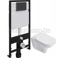 Комплект Унитаз подвесной STWORKI Дублин SETK3504-0605 с микролифтом + Система инсталляции для унитазов EWRIKA ProLT 0026-2020 с кнопкой смыва 0044 черной матовой