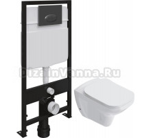 Комплект Унитаз подвесной STWORKI Дублин SETK3504-0605 с микролифтом + Система инсталляции для унитазов EWRIKA ProLT 0026-2020 с кнопкой смыва 0054 черной матовой