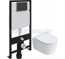 Комплект Унитаз подвесной STWORKI Ноттвиль SETK3104-2616 безободковый, с микролифтом + Система инсталляции для унитазов EWRIKA ProLT 0026-2020 с кнопкой смыва 0044 черной матовой