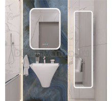 Комплект Раковина STWORKI моноблок Монтре 55 + Зеркало-шкаф STWORKI Алта 60 см, с LED подсветкой и часами, смарт, прямоугольное, сенсорное управление