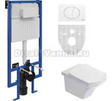 Комплект Унитаз подвесной STWORKI Хальмстад SETK2804-0606-001-1-6000 с микролифтом + Система инсталляции для унитазов STWORKI 510162 с кнопкой смыва 230824 белой