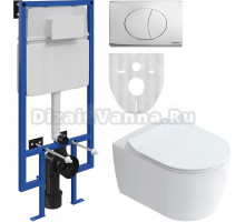 Комплект Унитаз подвесной STWORKI Ноттвиль SETK3104-2616 безободковый, с микролифтом + Система инсталляции для унитазов STWORKI 510163 с кнопкой смыва 230823 хром матовый