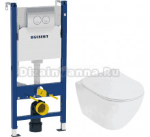 Комплект Унитаз подвесной Cezares Stylus CZR-513-TH-R + Крышка-сиденье Cezares Stylus CZR-2316-SC + Система инсталляции для унитазов Geberit UP100 458.124.21.1S с кнопкой смыва хром