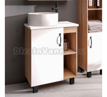 Тумба с раковиной Grossman Флай 60 со столешницей, дуб сонома, белая