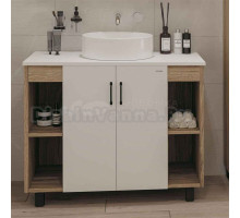 Тумба с раковиной Grossman Флай 100 со столешницей, дуб сонома, белая