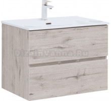 Тумба с раковиной Aquanet Алвита 70 подвесная, дуб веллингтон белый, 2 ящика