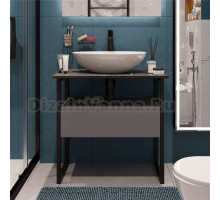 Тумба с раковиной DIWO Элиста 80 черный мрамор с раковиной Moduo 55 Leaf