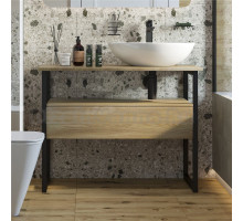 Тумба с раковиной DIWO Элиста 100 светлое дерево с раковиной Moduo 55 Leaf, чёрный муар