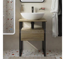 Тумба с раковиной DIWO Элиста 60 светлое дерево с раковиной Moduo 55 Leaf, чёрный муар