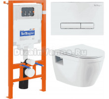 Комплект Унитаз подвесной BelBagno Loto BB070CHR/SC безободковый, с микролифтом + Система инсталляции для унитазов BelBagno BB002-80 с кнопкой смыва BB018-GV-BI
