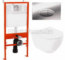 Комплект Унитаз подвесной Cezares Stylus CZR-513-TH-R крышка CZR2316SC, безободковый, с микролифтом + Система инсталляции для унитазов BelBagno BB026 с кнопкой смыва BB051CR