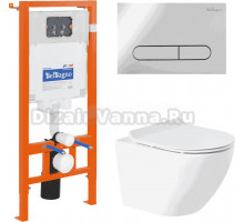 Комплект Унитаз подвесной BelBagno Sfera-r BB046CHR крышка BB2111SC, безободковый, с микролифтом + Система инсталляции для унитазов BelBagno BB002-80 с кнопкой смыва BB005-PR-Chrome