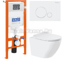Комплект Унитаз подвесной BelBagno Sfera-r BB046CHR крышка BB2111SC, безободковый, с микролифтом + Система инсталляции для унитазов BelBagno BB002-80 с кнопкой смыва BB014-SR-Bianco