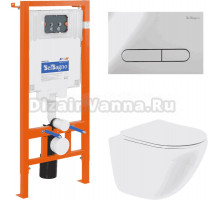 Комплект Унитаз подвесной BelBagno Amanda BB051CHR крышка BB051SC, безободковый, с микролифтом + Система инсталляции для унитазов BelBagno BB002-80 с кнопкой смыва BB005-PR-Chrome