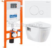 Комплект Унитаз подвесной BelBagno Loto BB070CHR/SC безободковый, с микролифтом + Система инсталляции для унитазов BelBagno BB002-80 с кнопкой смыва BB014-SR-Bianco