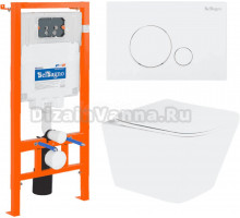 Комплект Унитаз подвесной BelBagno Due BB3103CHR/SC безободковый, с микролифтом + Система инсталляции для унитазов BelBagno BB002-80 с кнопкой смыва BB014-SR-Bianco