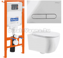 Комплект Унитаз подвесной BelBagno Genova BB1102CH крышка BB1102SC, безободковый, с микролифтом + Система инсталляции для унитазов BelBagno BB002-80 с кнопкой смыва BB005-PR-CH