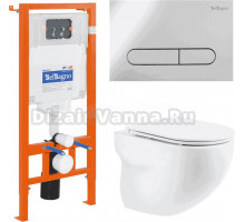 Комплект Унитаз подвесной BelBagno Onda BB066CHR крышка BB870SC, безободковый, с микролифтом + Система инсталляции для унитазов BelBagno BB002-80 с кнопкой смыва BB005-PR-CH