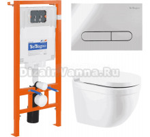 Комплект Унитаз подвесной BelBagno Senso-r BB017CHR крышка BB865SC, безободковый, с микролифтом + Система инсталляции для унитазов BelBagno BB002-80 с кнопкой смыва BB005-PR-CH