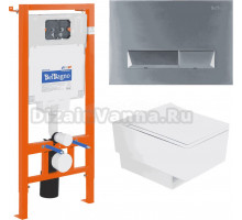 Комплект Унитаз подвесной Cezares Cadro CZR-4823-CHR крышка CZR-4823-SC, безободковый, с микролифтом + Система инсталляции для унитазов BelBagno BB002-80 с кнопкой смыва BB011-MR-Chrome.m