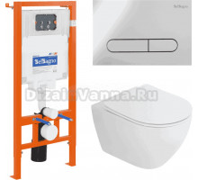 Комплект Унитаз подвесной Cezares Stylus-tor CZR-6601-TH-TOR крышка CZR-2316-SC, безободковый, с микролифтом + Система инсталляции для унитазов BelBagno BB002-80 с кнопкой смыва BB005-PR-CH