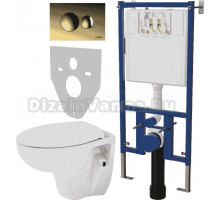 Комплект Унитаз подвесной Seramiksan Natura A051041H + Система инсталляции для унитазов DIWO 4501 + Кнопка смыва DIWO 7315 золотая