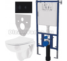 Комплект Унитаз подвесной Seramiksan Petite A101002H с микролифтом + Система инсталляции для унитазов DIWO 4501 + Кнопка смыва DIWO 7313 черная матовая