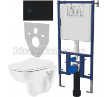 Комплект Унитаз подвесной Seramiksan Petite A101002H с микролифтом + Система инсталляции для унитазов DIWO 4501 + Кнопка смыва DIWO 7323 черная матовая