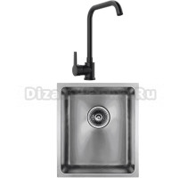 Комплект Мойка кухонная Paulmark Vista PM904438-BS брашированная нержавеющая сталь + Смеситель для кухни MEGA Ege MG-PL10-B черный